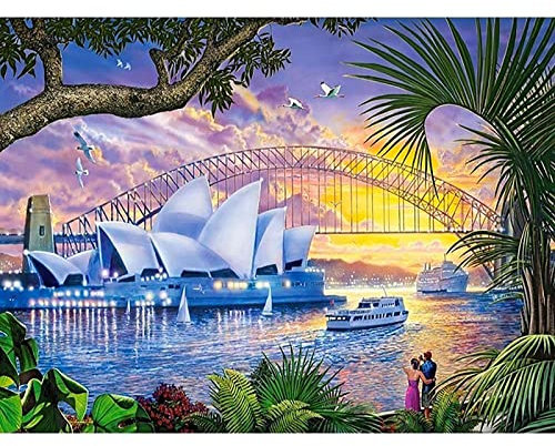 ZGmaxCL 5D Diamanten Gemälde Set Diamond Painting Zubehör Puzzles Erwachsene Groß Opernhaus in Sydney Wandbilder Wand Décor 80x60cm
