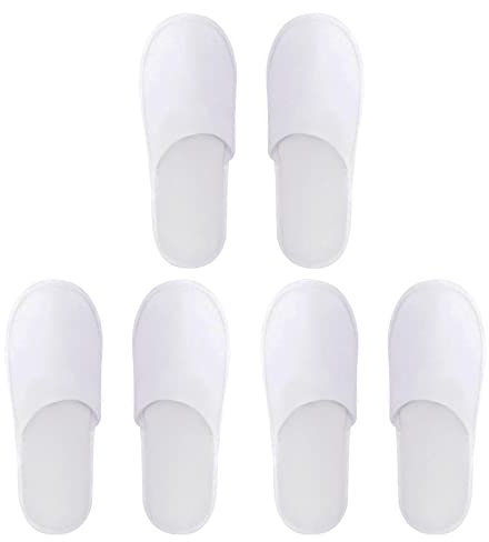 AYNKH 3 Pairs White Guest Slippers, Unisex Fluffy Closed Toe Spa Slippers for Party Travel Home Hotel Use