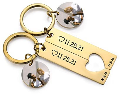 Schlüsselanhänger Personalisiert für Mama Partner Frauen Freundin, Gravur Herz Puzzle Schlüsselanhänger Geschenk Muttertag (Gold Text Foto