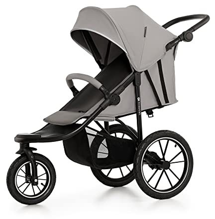 Kinderkraft HELSI, Jogger, Poussette Sportive, 3 Grandes Roues, Dès La Naissance Jusqu'à 22 Kg, Réglable, Amortissement, Position Allongée, Panier Spacieux, Gris