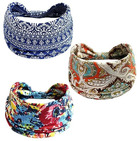 scicent Haarschmuck Haarband Damen Stirnband Stirnbänder Sport 3 Stück Elastisch Baumwolle Breit Frauen Haarreifen Yoga Haarbänder Sommer Bandana - 13531