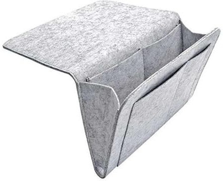 CSDPC Bedside Storage Pocket Felt Hanging Organizer Bag with 2 Small Pockets Anti-Slip Bedside Organizer Holder for Bed Sofa Desk Bedside Pocket for Books Glasses Phone Remote Accessories (Grey)