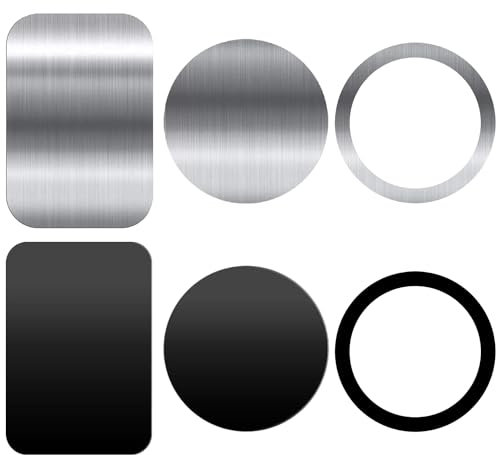 ZmdecQna Phone Metal Plate, 6 Packs Self Adhesive Thin Metal Plate Magnetic Universal Replacement Mount Metal Plate Rectangle Round for Automobile Phone Magnet Sticker (Black/Silver)