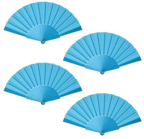 sourcing map Folding Fan Vintage Handheld Fans Plastic Folding Hand Fan Craft Folding Fan for Halloween Party Wedding Dancing Decoration Gifts 42x23cm/16.54x9.06,Pack of 4 (Light Blue)