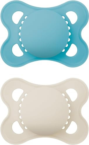 MAM Original Soothers | 0-6 Months | 2 Pack | Comes in Dummy Steriliser Case | Sustainable Materials | Baby Accessories for Newborn | Blue (Various Designs)