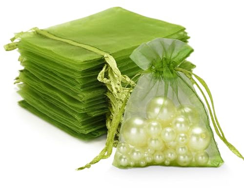 G2PLUS Salbei Grün Organzasäckchen, 7x9cm Kleine Geschenk Organzabeutel, 50 Stück Organza-Beutelchen mit Kordelzug Sie als Hochzeit Bonbonsbeutel, Schmuckbeutel, Geschenkbeutel