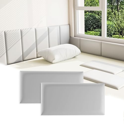 Umedol 3D Anti-Collision Wall Padding for Kids, Grey Peel and Stick headboard Pack of 4 Panels Sized 7.8 x 15.7, Self-Adhesive headboard Panels for wall, Bedroom/Living Room Upholstered Wall Panel