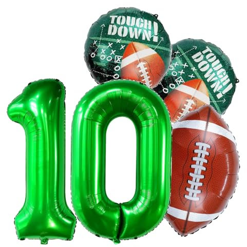 XL American Football Set + Zahlenballon 10 Grün Rugby Ball Sport 10 Party Motto Folienballons Deko Dekoration Super Bowl, 10 Geburtstag GOAT Ballon Feier 10 Birthday deco neu (Set + Zahl 10)