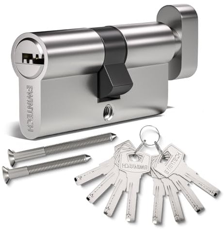 Bwintech 60mm(30T/30) Cerradura de cilindro europeo de aleación de níquel y zinc, cerradura de barril, llave con 8 hoyuelos horizontales