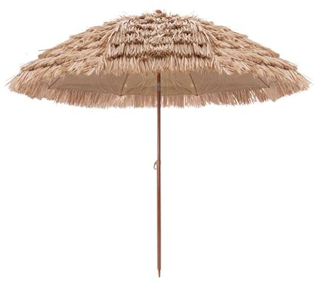 Parasol Tiki, Parasol de plage extérieur 200/240cm, Parasol hawaïen en paille inclinable, Protection solaire UPF 50+, Parasol portable pour piscine, terrasse, bar ( Color : Wood color , Size : 240cm/8