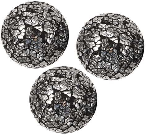 3 Stück Dekorative Glaskugel Schwarz Schimmernd, Mosaikkugel für Tische