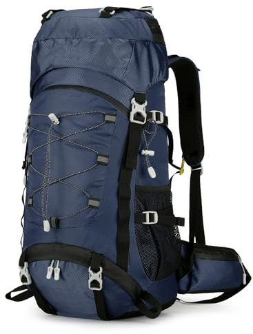Outplea Wanderrucksack 60l Herren Damen, Bequem Trekkingrucksack mit Regenschutz, Wasserdichter Reiserucksack für Camping Wandern Bergsteigen, Blau