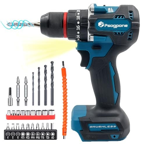 Cordless Drill Driver for Makita 18V Battery Handheld Electric Screwdriver Set with 20+3 Torque, 60 N・m, Brushless Motor, 2-Speed, LED Light, 27 PCS Kit for Home Garden DIY Project (Tool Only)