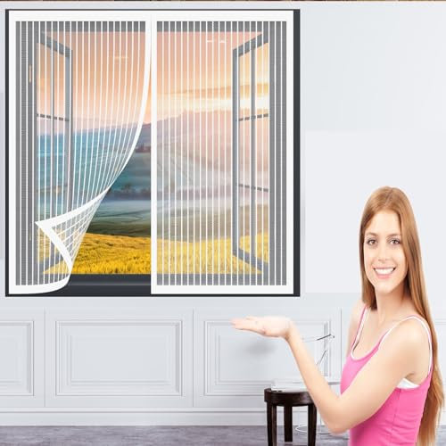 Mosquito Magnetic Window Screen 85 x 92 cm(33 x 36inch) Screen Mesh Window Screen Mosquito Bug Protection Without Drilling Easy to Install Fly Net for Windows for Windows Doors Patio, White