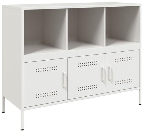 vidaXL Sideboard, Kommode mit Stauraum, Schrank Beistellschrank Verstellbare Schraubfüße, Wohnzimmer Anrichte Highboard, Industrie-Stil, Weiß Kaltgewalzter Stahl