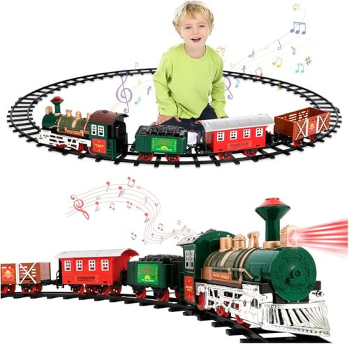 Geegear Elektrischer Zug für Christbaum Mit Lichtern und Realistischen Geräuschen - Eisenbahn im Weihnachtsbaum, Batteriebetrieben Spielzeug Geschenk für Kinder