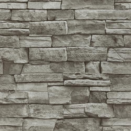 Honcet Selbstklebende Tapete Steinoptik Grau, Klebefolie Möbel Ziegel Steintapete 44x600cm, Möbelfolie Selbstklebend Ziegeloptik Wasserdicht für Wand Küche Dekoration