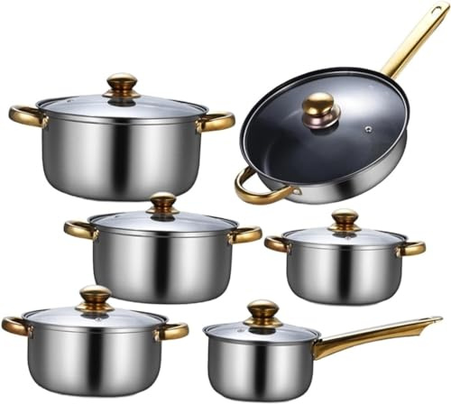 CNBYDK Set di pentole da Cucina, 6 Pezzi Set di Cottura in Acciaio Inossidabile Portatile con Coperchio in Vetro Set di pentole e padelle per Cucinare a CAS