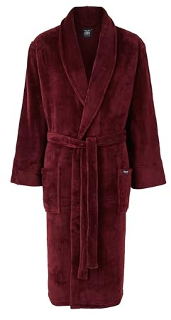 THE SAVILE ROW COMPANY LONDON Men's Lightweight Super Soft Warm Fleece Bath Robe Dressing Gown - Burgundy - Large