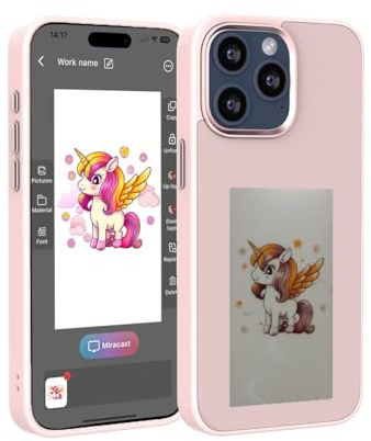 YATUO DIY Bild für iPhone Hülle, Smart E Ink Digitalfoto-Handyhülle, individuelles Hochformat, Handyhülle, App, intelligenter Bildschirm, Casting-Tinten-Display (Rosa, für iPhone 15 PRO)