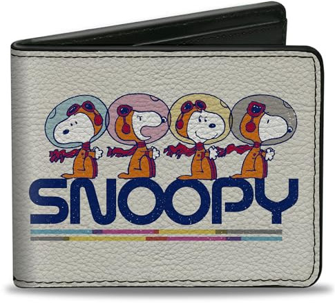 Buckle-Down Peanuts Geldbörse, Bifold, Peanuts Astronaut Snoopy Launch Poses Weiß, mehrfarbig, veganes Leder, Weiss/opulenter Garten, 4.0 x 3.5, Casual