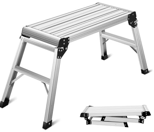 HOMFME Aluminum Hop Up Work Platform, Folding Step Up Work Bench Ladder with Secure Locking, Non-Slip Strips, Foot Pads, 150KG Heavy Duty Step Stool for Washing Vehicles Decorating (107 x 40 x 50cm)