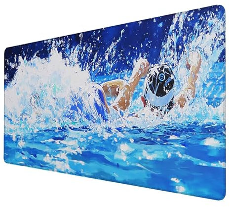 Tapis de Souris xxl 1400x600x3mm de Jeu Etendu Large Durable, Grand Tapis Souris Gamer Imperméable (Nager) Grande Protection de Bureau étendue, pour la Maison, Le Bureau, la Salle de Jeux (Bleu) 6-7-6