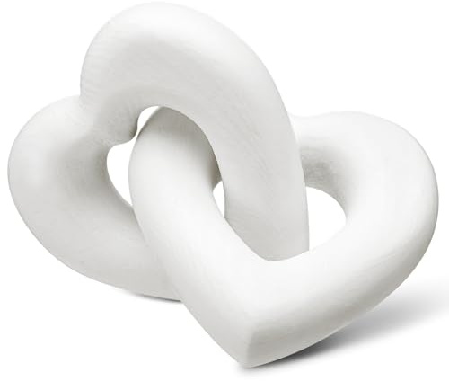 Colingmill Interlocking Wooden Hearts Keepsake Mom Gifts Handmade Wooden Heart Knot Decor Wedding Couple Birthday Gifts Wood Chain Link Decor for Bookshelf Coffee Table, Classic White, Casual