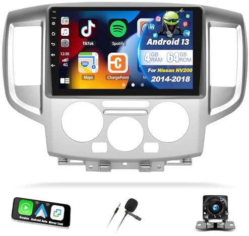 [4G+64G] Android 13 Autoradio für Nissan NV200 (2014-2018) mit Carplay Android Auto,9“ 1280 * 720P Touchscreen Radio mit Bluetooth 32EQ GPS WiFi FM/RDS MirrorLink Split Screen+Rückfahrkamera &Mic