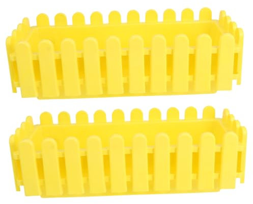 FONDOTIN Lot De 2 Jardinières Rectangulaires en Plastique Jaune Clôture Artificielle D'Extérieur avec Fleurs Accessoires De Jardin Miniatures