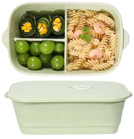 Ceramic Lunch Box with Compartment, Lunch Box with Lid, Green Lunch Boxes are Leak-Proof Sealed and Reusable, Perfect for School, Office, Picnics, Short Trips or When Riding