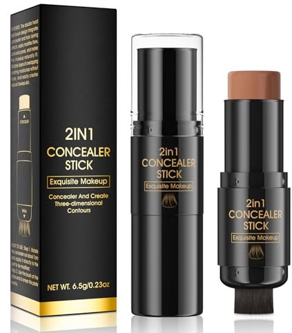 Contour Highlighter Sticks with Brush - Cream Contour Bronzer Stick for Cheeks Eyes Lips, Long-Lasting Waterproof Smooth Makeup Sticks for All Skin Types Face Makeup