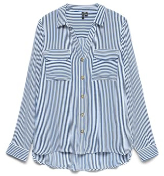 VERO MODA Damen Blusen Hemd Leger mit Brusttaschen Regular Stretch 3/4 Arm Top Oberteil