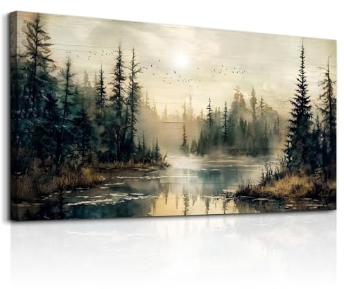 JHHUAMO Leinwand Bilder Wald Nebel Meer Wohnzimmer Schlafzimmer 59x119 cm | Natur Wandbild, Exquisite Handwerkskunst, Hochauflösender Druck, Einfaches Aufhängen, Vielseitig Einsetzbar