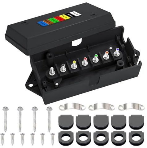 Scatola junction per rimorchio, Quick Identification Distribution Block, 7 vie rimorchio Junction-Box con etichette per sette set di cavi rimorchi, adatto per camper pickup camper