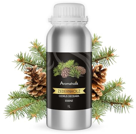 Premium reines natürliches Zedernöl – 100 % pures ätherisches Öl, BIO, organisch – zur Herstellung ätherischer Öle, Kerzen, Seifen, DIY – Cedarwood Essence 1L, Aromaholik