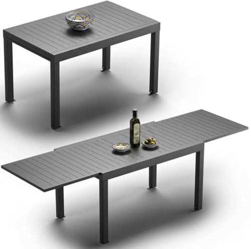 JUMMICO Gartentisch Ausziehbar aus Aluminium, Wetterfester & Kratzfester Tisch mit Sicherheitsauszug, Leichter Esstisch für Balkon, Terrasse und Garten
