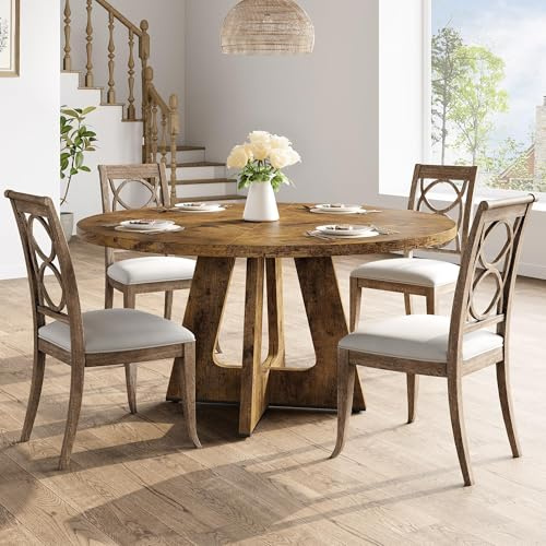 120 cm Runder Großer Esstisch, Holztisch Für Küche Für 4–6 Personen, Farmhouse Esstisch Mit Holzplatte Und Beinen Für Esszimmer Oder Wohnzimmer,Grau (Nur Tisch)