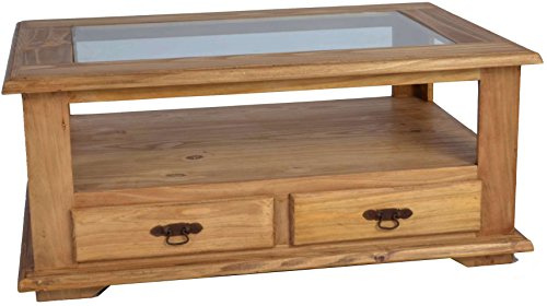 MiaMöbel Couchtisch Mexico Möbel 110x48x75 cm Landhausstil Glas Massivholz Pinie Honig
