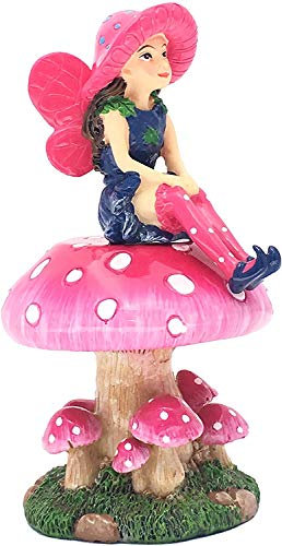 GlitZGlam Mimi die Miniaturfee mit abnehmbarem Feenständer in Pilzform für Ihren Feengarten/Miniaturgarten