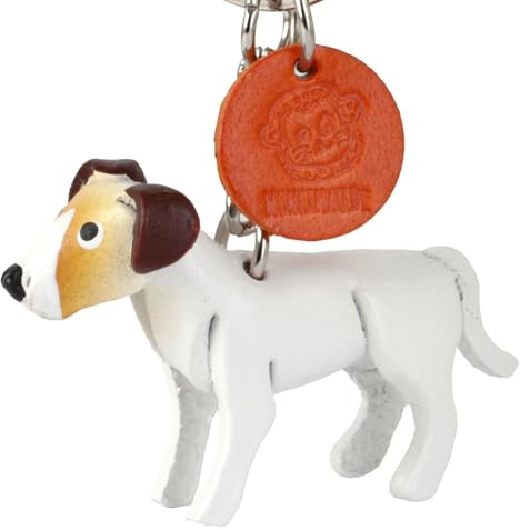 MONKIMAU Schlüsselanhänger Tiere 3D Jack Russell Terrier aus Echtleder - handgefertigt Leder Tieranhänger - Geschenk für Damen, Frauen, Kinder und