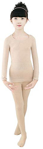 BOZEVON Thermounterwäsche Set - Mädchen Kinder Ultra weich Langärmelig Base Layer Oberteile & Strumpfhosen für Ballett Tanzen Tägliche Abnutzung, Teint (Oberteil + Strumpfhose)/X-Large