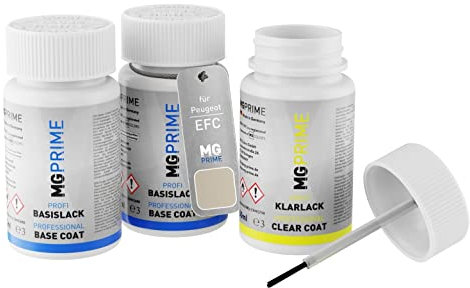MG PRIME Autolack Lackstift Set für Peugeot EFC Blanc Perle Nacre/Perlmutt Weiss Perleffekt Grundlack Basislack Klarlack je 50ml