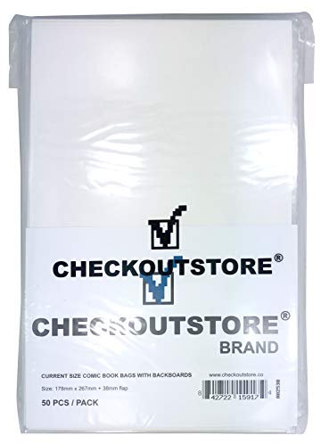 (250) CheckOutStore Crystal Clear Comic Book Resealable Bags with Backing Boards (Current Age - White)