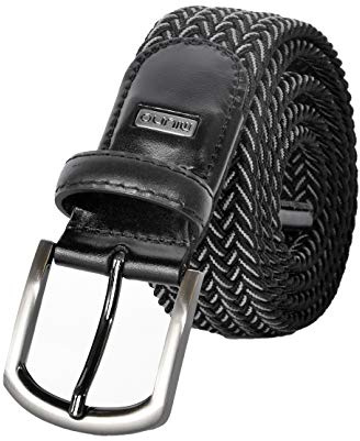 Miuno® Unisex Elastischer Stretchgürtel mit Lederdetails Herren Damen Stoffgürtel Flechtgürtel Geschenkbox 2611