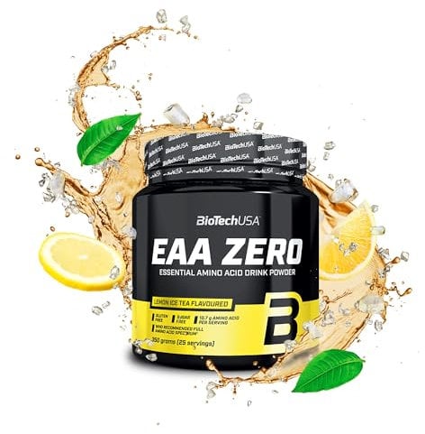 BioTechUSA EAA Zero - Essential Amino Acid Power | 7160mg EAA/porción | Proporción recomendada por la OMS | Sin azúcar, sin gluten, 350 g, Té Helado De Limón