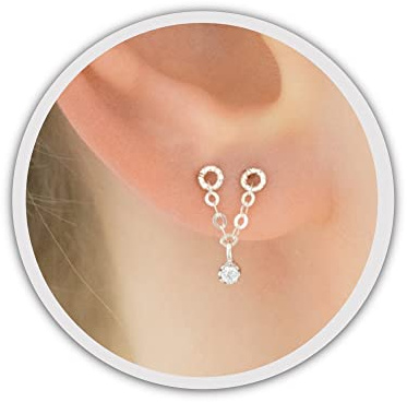 2 Piercing Ohrringe Doppel kette Ohrstecker Silber Diamant CZ Set 2 Loch Lobe Piercing