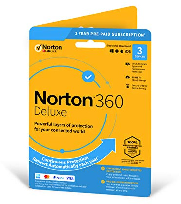 Norton 360 Deluxe 2020 | 3 Devices | 1 Year | Includes Secure VPN and Password Manager | PCs, Mac, smartphones and tablets | Activation Code by Post