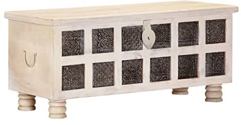 vidaXL Akazie Massiv Aufbewahrungstruhe Holztruhe Truhe Kiste Truhentisch Couchtisch Wohnzimmertisch Beistelltisch Tisch Weiß 110x40x45 cm Stauraum