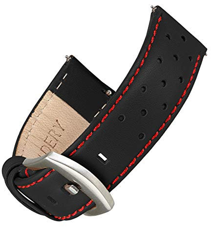 Wildery® Uhrenarmband Leder I Smartwatch Armband 20mm mit Quick-Release I Ersatzarmband mit Edelstahl Dornschließe I Armband /#Dots WI450 (Schwarz+Rot/Schließenfarbe Silber, 22mm)